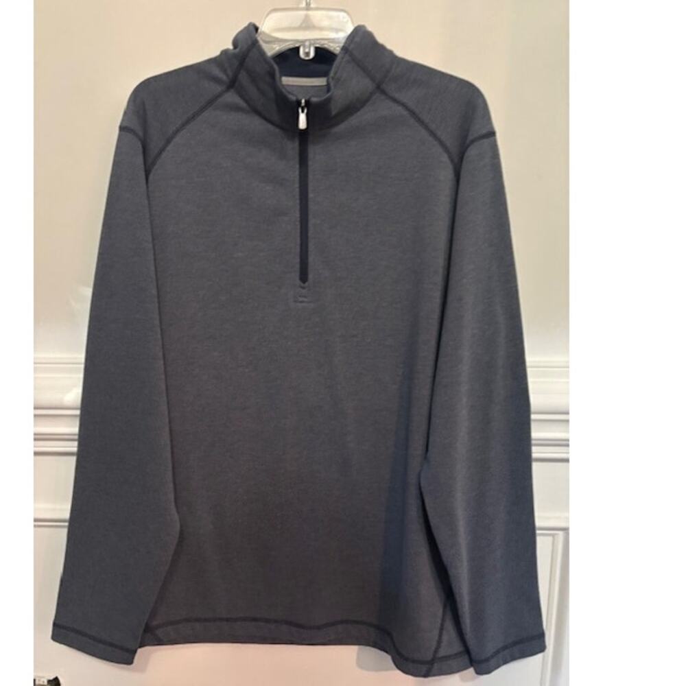 Tommy Bahama Pullover Quarter Zip Long Sleeve Mens Large Gray Blue Sweater